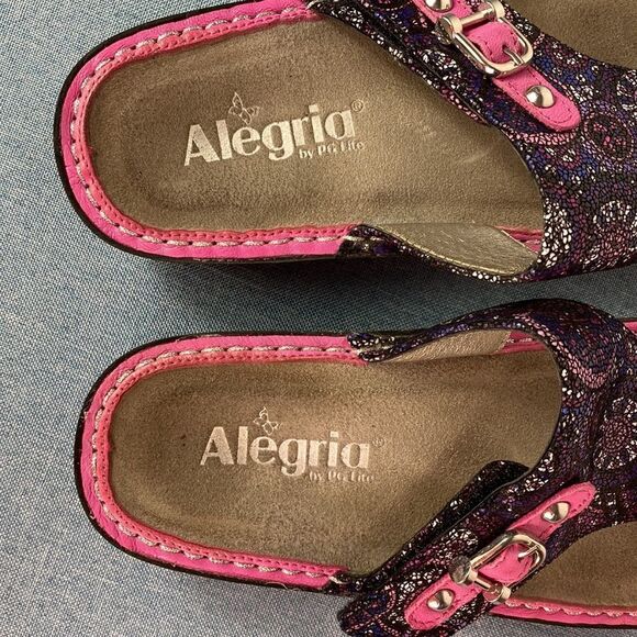 Alegria Vanessa Spiro Purple Geometric Shapes Leather Sandals size 8 - Picture 8 of 10